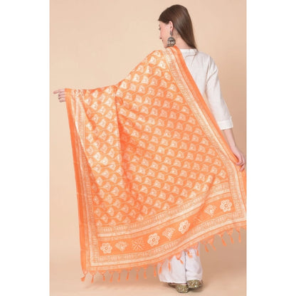 Women's Art Silk Printed Shawl (Orange, Length: 2.25 to 2.50 Mtr)