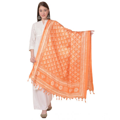 Women's Art Silk Printed Shawl (Orange, Length: 2.25 to 2.50 Mtr)