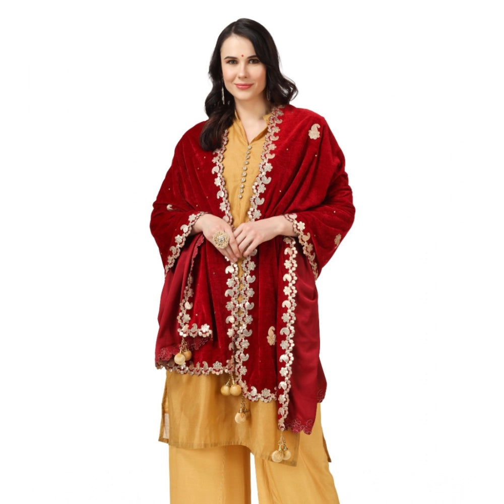Women's Velvet Gotta Patti Shawl (Maroon, Length: 2.25 to 2.50 Mtr)