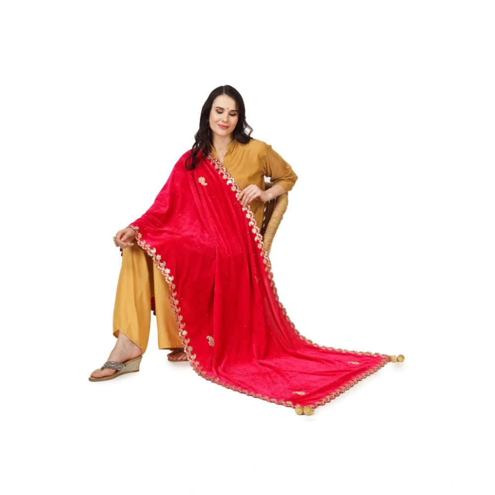 Women's Velvet Gotta Patti Shawl (Pink, Length: 2.25 to 2.50 Mtr)
