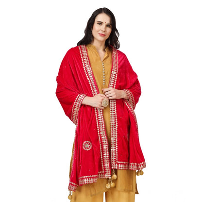 Women's Velvet Gotta Patti Shawl (Pink, Length: 2.25 to 2.50 Mtr)