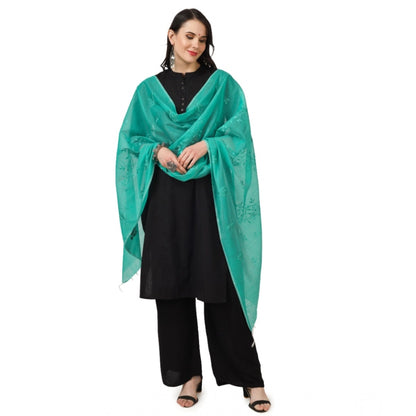 Women's Cotton Embroidered Shawl (Turquoise, Length: 2.25 to 2.50 Mtr)