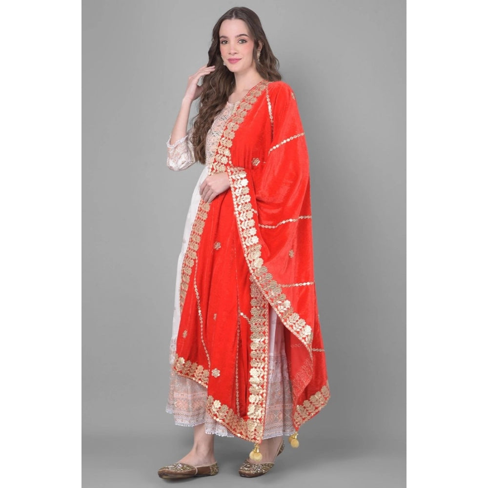 Women's Velvet Gotta Patti Shawl (Red, Length: 2.25 to 2.50 Mtr)