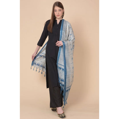 Women's Art Silk Printed Shawl (Turquoise, Length: 2.25 to 2.50 Mtr)