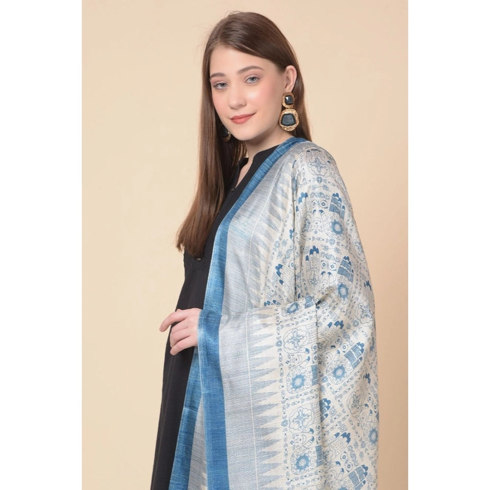 Women's Art Silk Printed Shawl (Turquoise, Length: 2.25 to 2.50 Mtr)