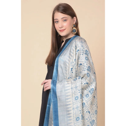 Women's Art Silk Printed Shawl (Turquoise, Length: 2.25 to 2.50 Mtr)
