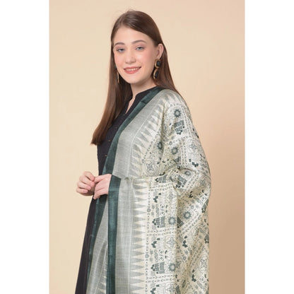 Women's Art Silk Printed Shawl (Grey, Length: 2.25 to 2.50 Mtr)