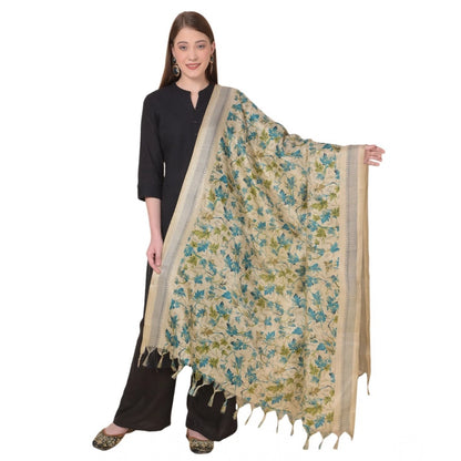 Women's Art Silk Printed Shawl (Gold, Length: 2.25 to 2.50 Mtr)