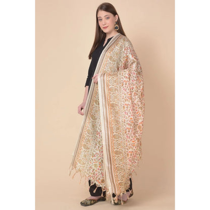 Women's Art Silk Printed Shawl (White, Length: 2.25 to 2.50 Mtr)