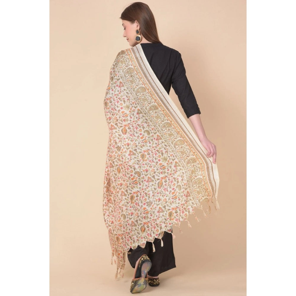 Women's Art Silk Printed Shawl (White, Length: 2.25 to 2.50 Mtr)