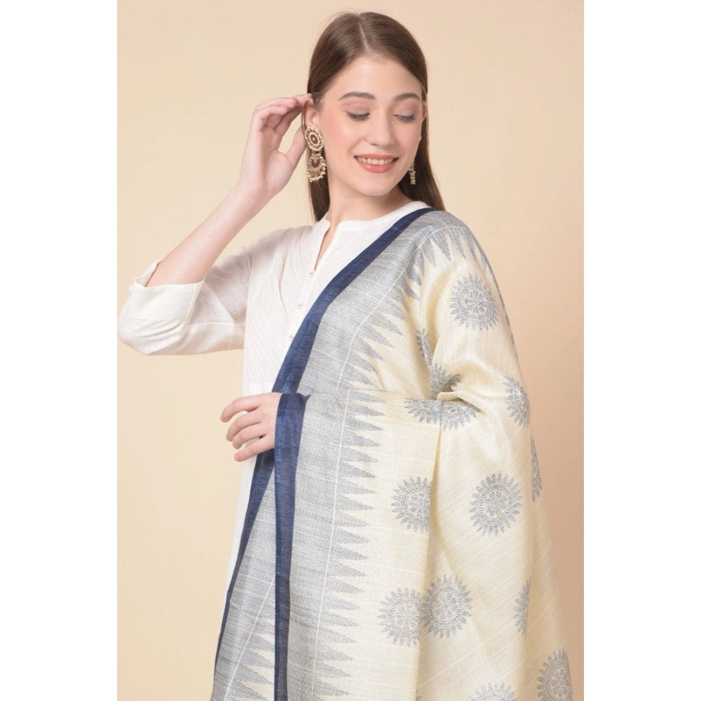Women's Art Silk Printed Shawl (Blue, Length: 2.25 to 2.50 Mtr)