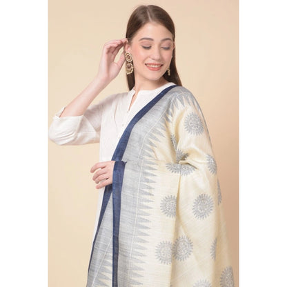 Women's Art Silk Printed Shawl (Blue, Length: 2.25 to 2.50 Mtr)