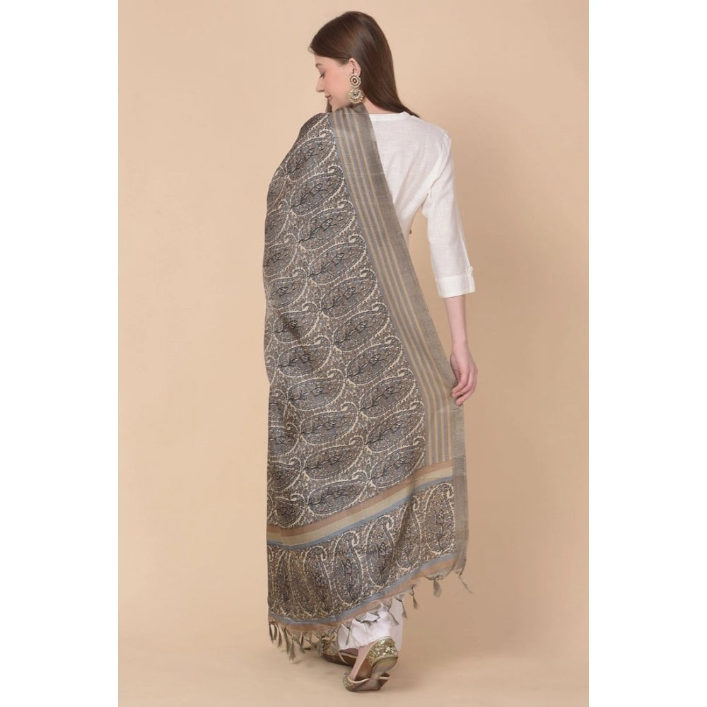 Women's Art Silk Printed Shawl (Grey, Length: 2.25 to 2.50 Mtr)