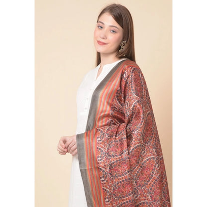 Women's Art Silk Printed Shawl (Orange, Length: 2.25 to 2.50 Mtr)