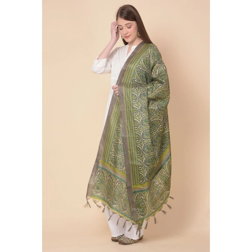 Women's Art Silk Printed Shawl (Green, Length: 2.25 to 2.50 Mtr)