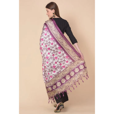 Women's Art Silk Printed Shawl (Purple, Length: 2.25 to 2.50 Mtr)