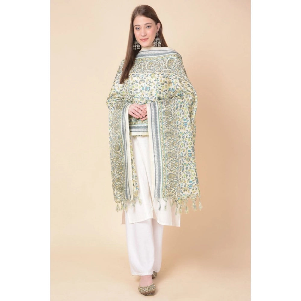 Women's Art Silk Printed Shawl (Off White, Length: 2.25 to 2.50 Mtr)
