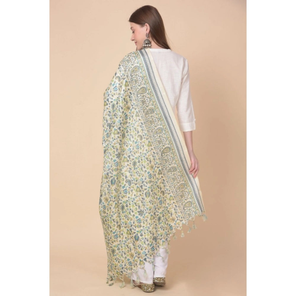 Women's Art Silk Printed Shawl (Off White, Length: 2.25 to 2.50 Mtr)