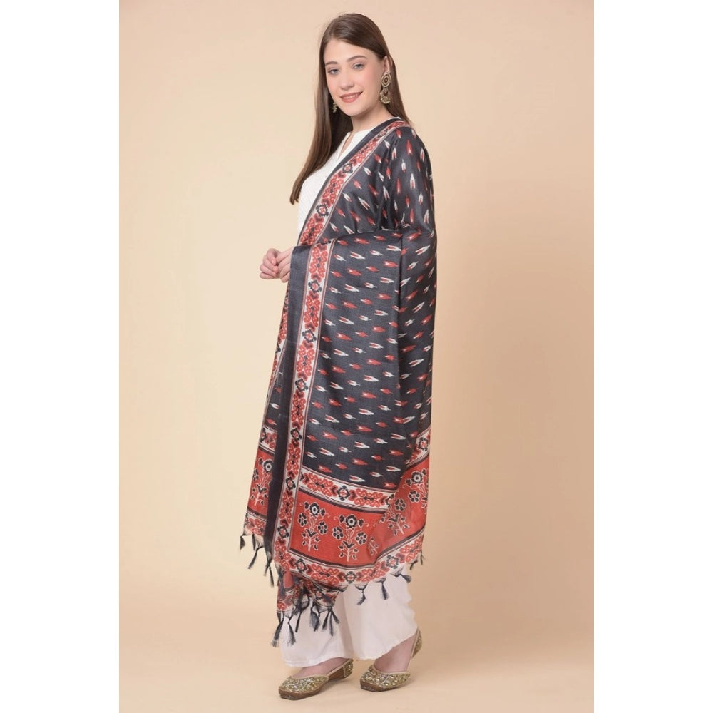 Women's Art Silk Printed Shawl (Black, Length: 2.25 to 2.50 Mtr)