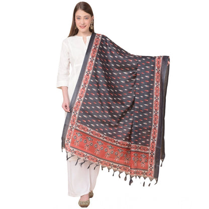 Women's Art Silk Printed Shawl (Black, Length: 2.25 to 2.50 Mtr)