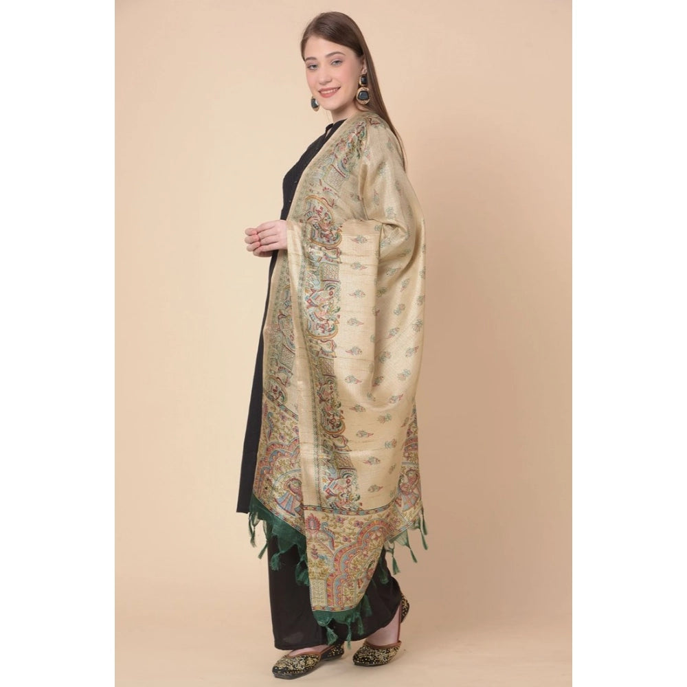 Women's Art Silk Printed Shawl (Gold, Length: 2.25 to 2.50 Mtr)