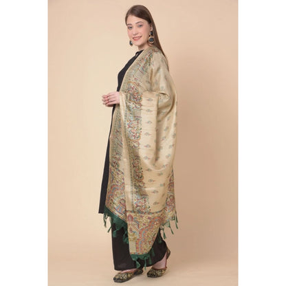 Women's Art Silk Printed Shawl (Gold, Length: 2.25 to 2.50 Mtr)