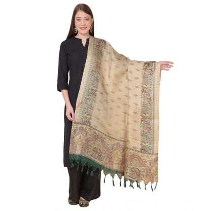 Women's Art Silk Printed Shawl (Gold, Length: 2.25 to 2.50 Mtr)