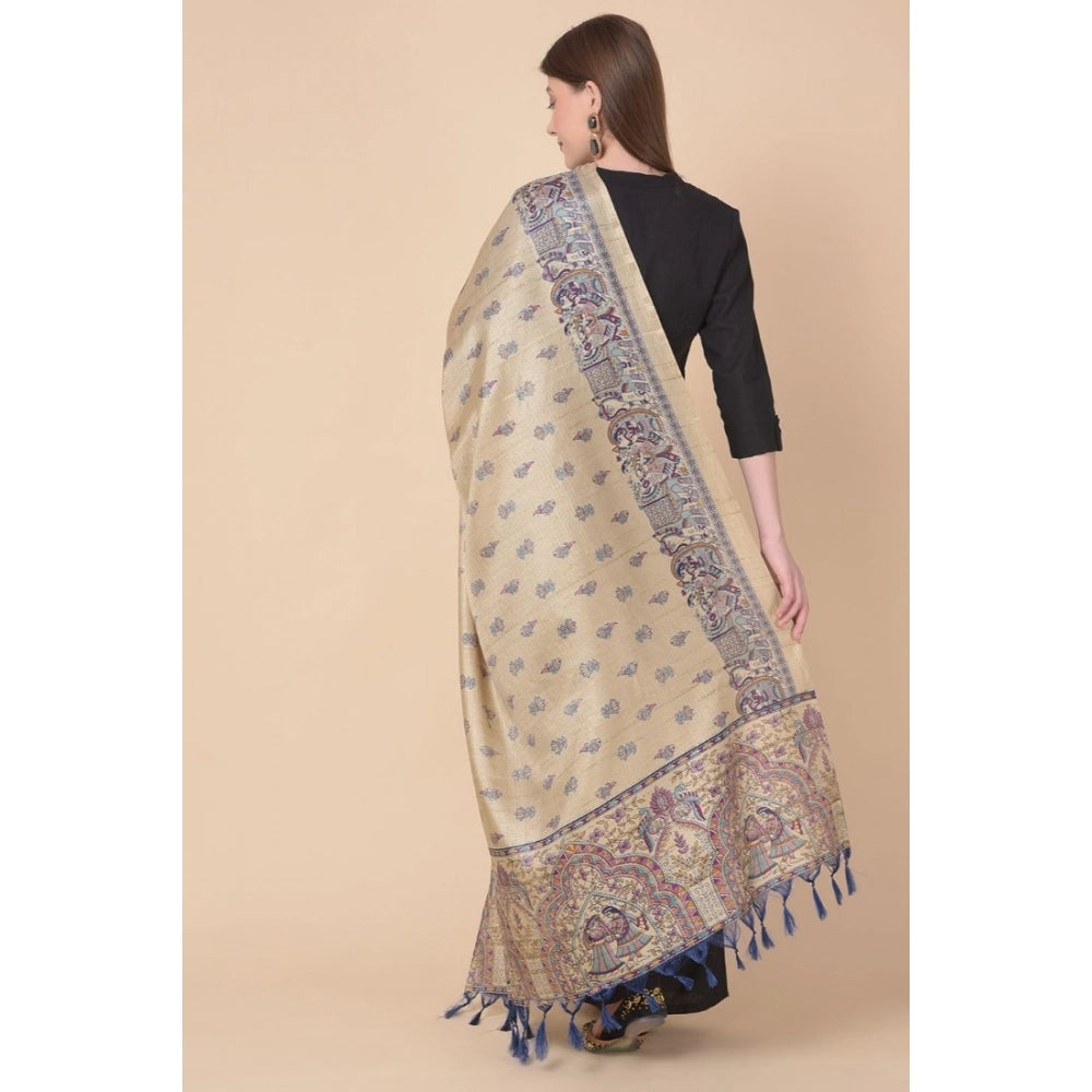 Women's Art Silk Printed Shawl (Gold, Length: 2.25 to 2.50 Mtr)