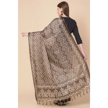 Women's Art Silk Printed Shawl (Brown, Length: 2.25 to 2.50 Mtr)