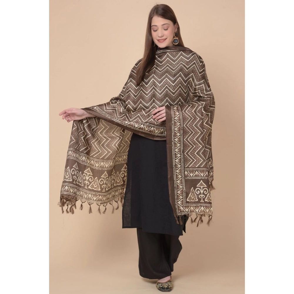 Women's Art Silk Printed Shawl (Brown, Length: 2.25 to 2.50 Mtr)