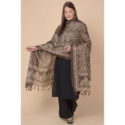 Women's Art Silk Printed Shawl (Brown, Length: 2.25 to 2.50 Mtr)