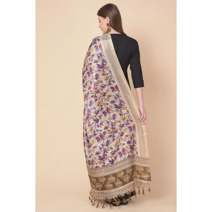 Women's Art Silk Printed Shawl (Gold, Length: 2.25 to 2.50 Mtr)