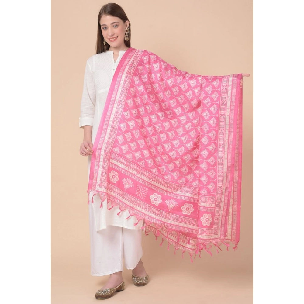 Women's Art Silk Printed Shawl (Pink, Length: 2.25 to 2.50 Mtr)