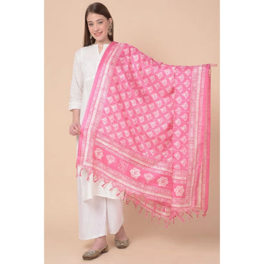 Women's Art Silk Printed Shawl (Pink, Length: 2.25 to 2.50 Mtr)