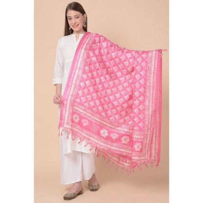 Women's Art Silk Printed Shawl (Pink, Length: 2.25 to 2.50 Mtr)