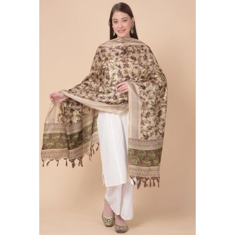 Women's Art Silk Printed Shawl (Gold, Length: 2.25 to 2.50 Mtr)