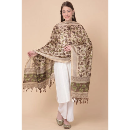 Women's Art Silk Printed Shawl (Gold, Length: 2.25 to 2.50 Mtr)