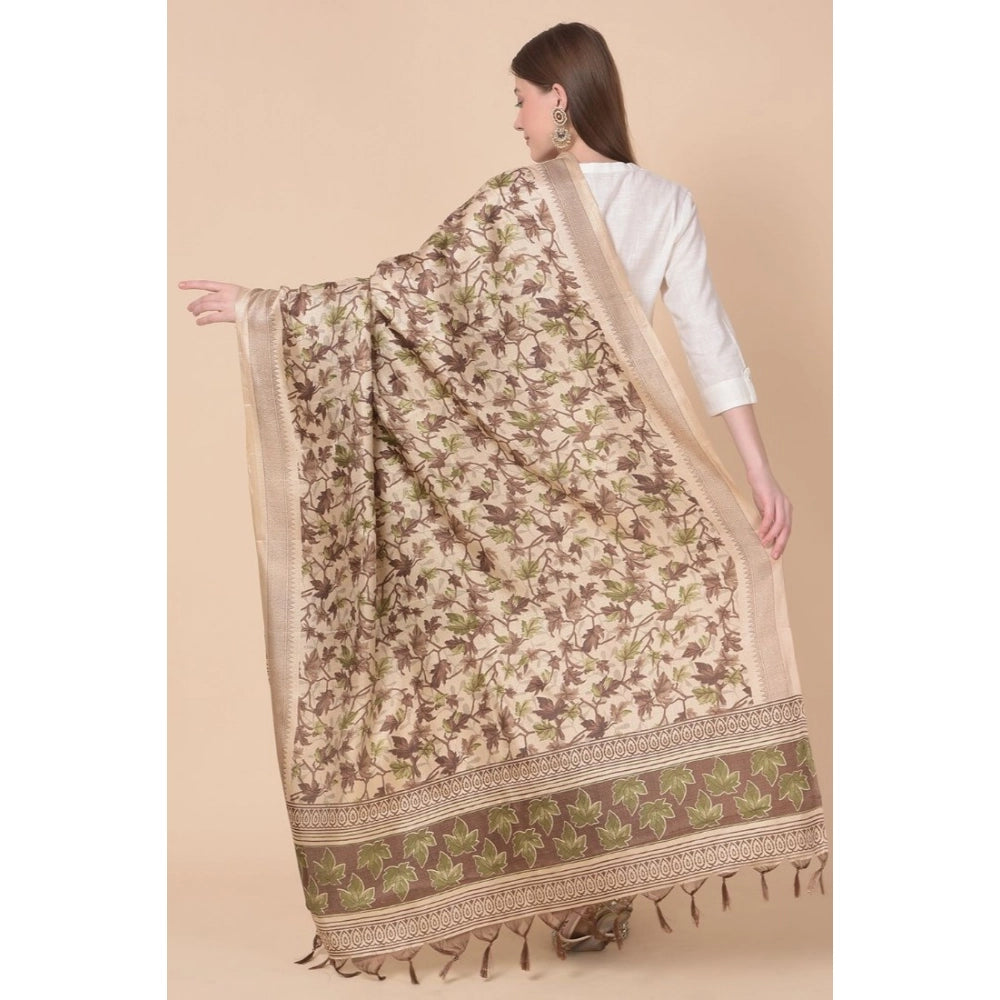 Women's Art Silk Printed Shawl (Gold, Length: 2.25 to 2.50 Mtr)