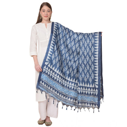 Women's Art Silk Printed Shawl (Blue, Length: 2.25 to 2.50 Mtr)