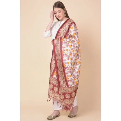 Women's Art Silk Printed Shawl (Maroon, Length: 2.25 to 2.50 Mtr)