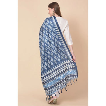 Women's Art Silk Printed Shawl (Blue, Length: 2.25 to 2.50 Mtr)