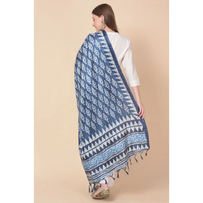 Women's Art Silk Printed Shawl (Blue, Length: 2.25 to 2.50 Mtr)