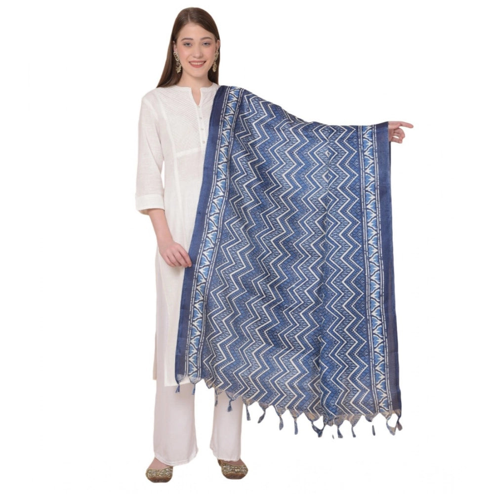 Women's Art Silk Printed Shawl (Blue, Length: 2.25 to 2.50 Mtr)