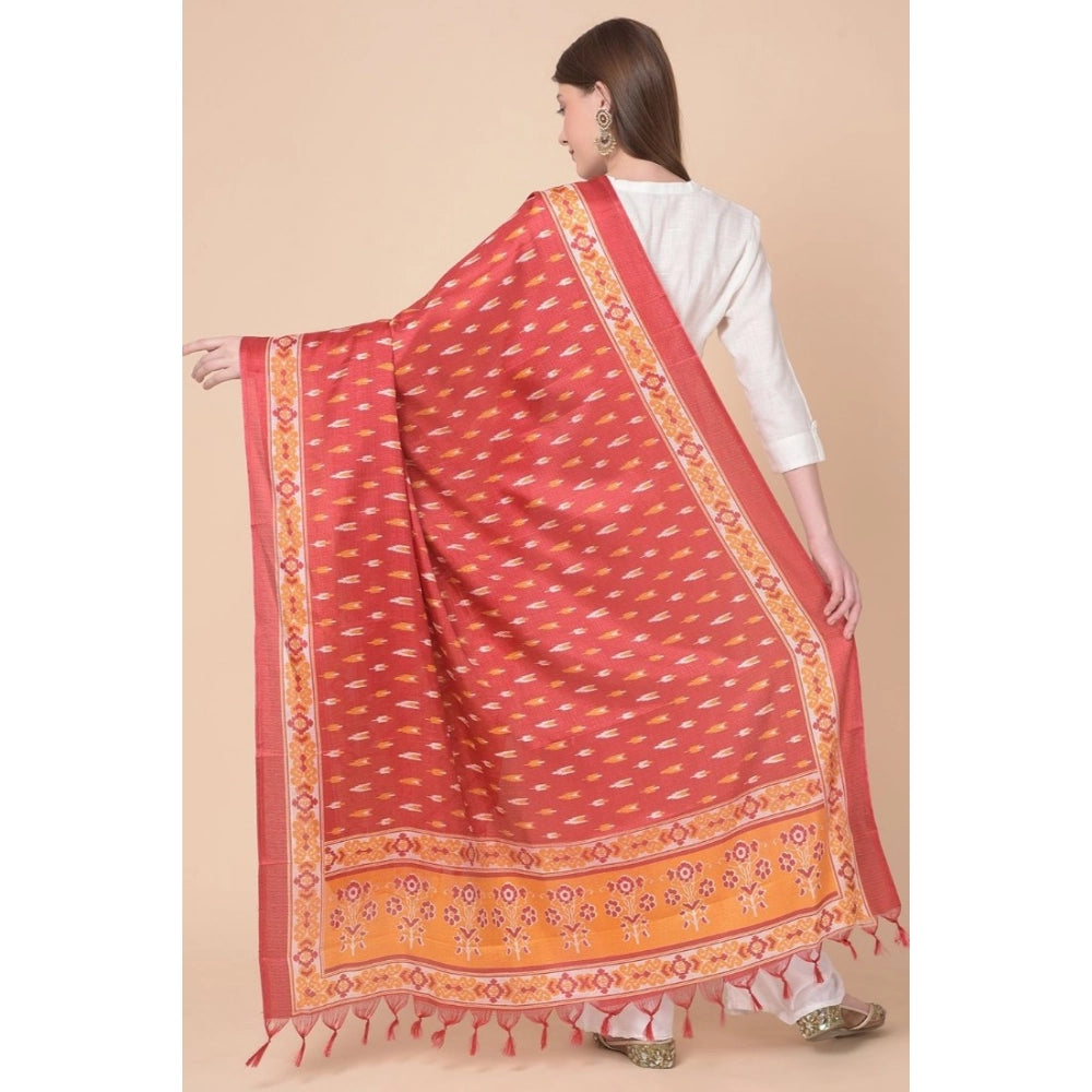 Women's Art Silk Printed Shawl (Red, Length: 2.25 to 2.50 Mtr)