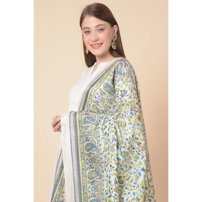 Women's Art Silk Printed Shawl (Grey, Length: 2.25 to 2.50 Mtr)