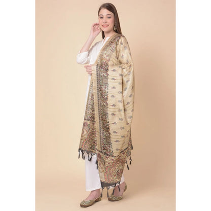 Women's Art Silk Printed Shawl (Gold, Length: 2.25 to 2.50 Mtr)