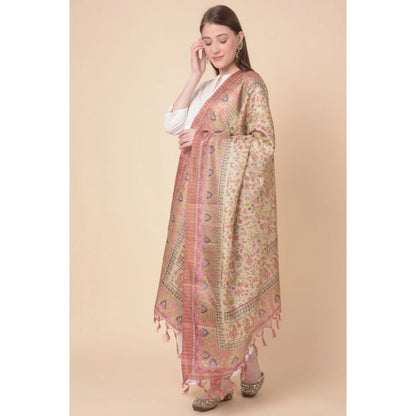 Women's Art Silk Printed Shawl (Pink, Length: 2.25 to 2.50 Mtr)