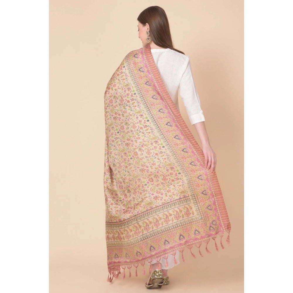 Women's Art Silk Printed Shawl (Pink, Length: 2.25 to 2.50 Mtr)