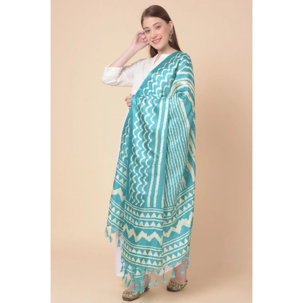 Women's Art Silk Printed Shawl (Turquoise, Length: 2.25 to 2.50 Mtr)