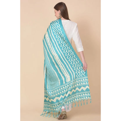 Women's Art Silk Printed Shawl (Turquoise, Length: 2.25 to 2.50 Mtr)
